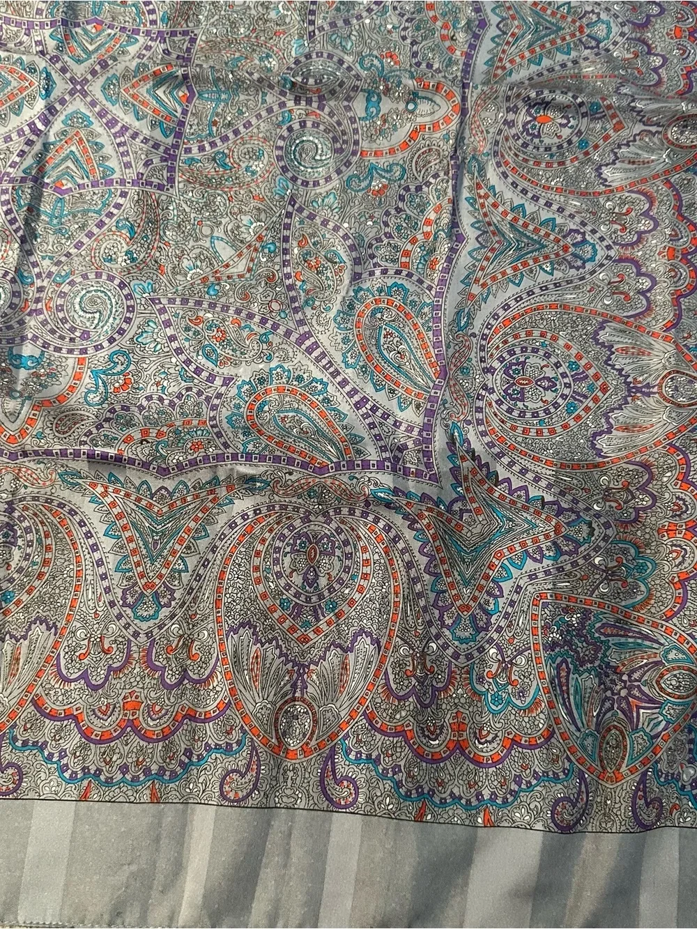 Vintage I Shalom & Co Gray Multicolor Paisley Medallion Square Scarf Made Italy